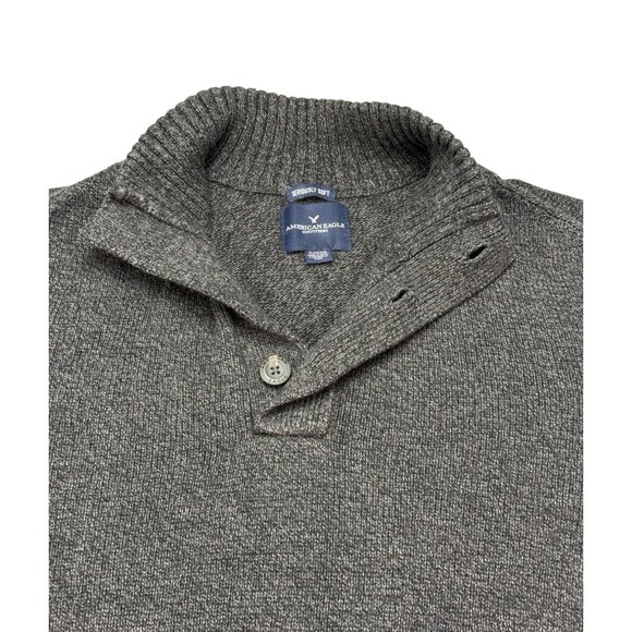 American Eagle Outfitters Seriously Soft Mens XL Gray Sweater w Button-Up Collar - Picture 4 of 13